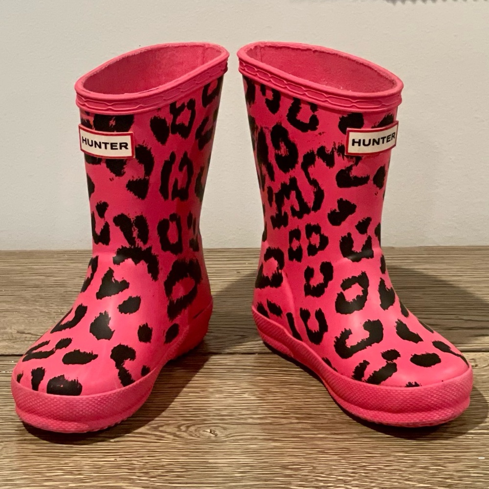 Little Kid Hunter Wellington Classic Leopard Pink Rain Boots - Sz 7